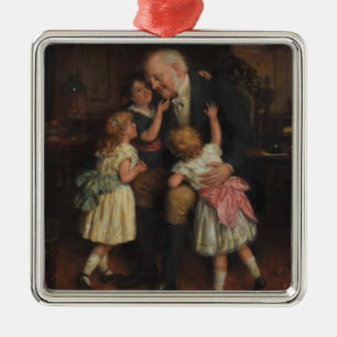 Grandfather and Granddaughters (by Joseph Clark) Metal Ornament