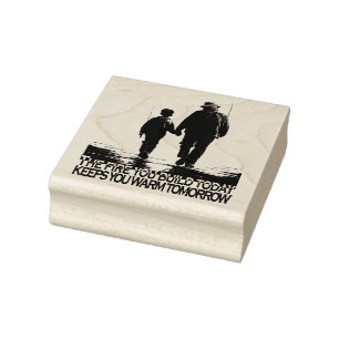 Grandfather and Grandson Headed for Fishing Rubber Stamp