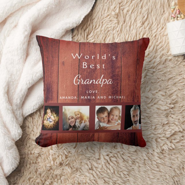 Grandfather brown wood photo farmhouse throw pillow (Blanket)