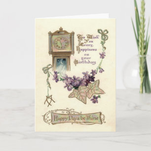 Grandfather Clock Forget-Me-Not Leaves Card