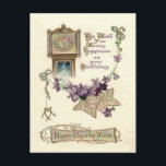 Grandfather Clock Forget-Me-Not Leaves Postcard<br><div class="desc">Send someone an unique birthday card this year! This vintage Birthday card depicts
a grandfather clock and forget-me-not.</div>