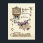 Grandfather Clock Forget-Me-Not Leaves Postcard<br><div class="desc">Send someone an unique birthday card this year! This vintage Birthday card depicts
a grandfather clock and forget-me-not.</div>