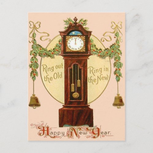 Grandfather Clock Holly Mistletoe Bell Postcard
