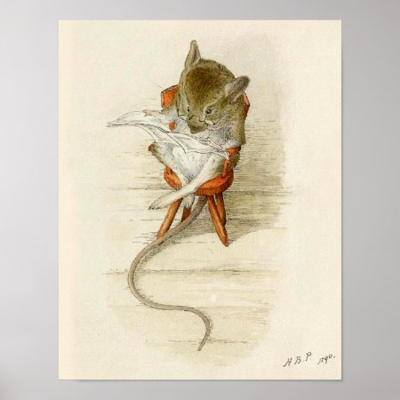 Grandfather Dormouse Reading Newspaper Poster