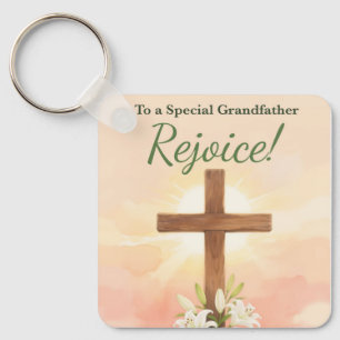 Grandfather Easter Rejoice Cross and Lilies Keychain