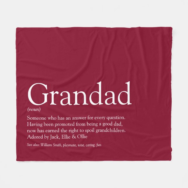 Grandfather Grandad Definition Burgundy Fleece Blanket (Front (Horizontal))