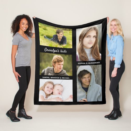 Grandfather grandchildren photo names grandpa fleece blanket