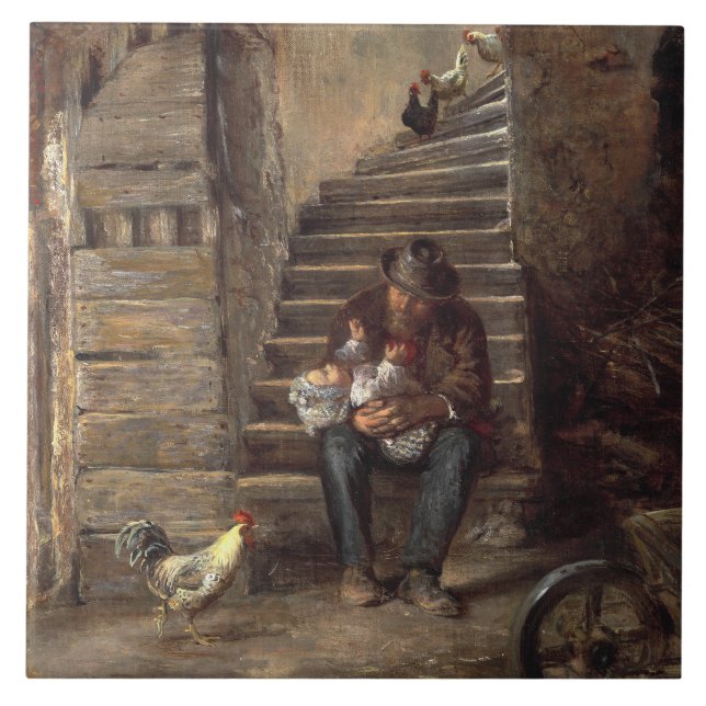 Grandfather Looking After His Grandson Ceramic Tile (Front)