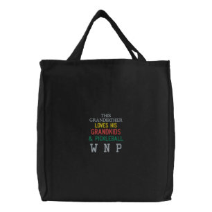 Grandfather Love Grandkids Pickleball Gray Green Embroidered Tote Bag