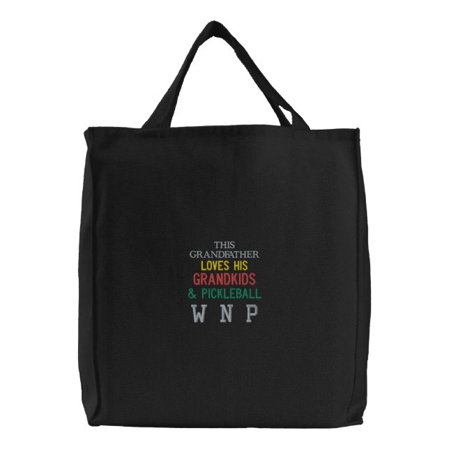 Grandfather Love Grandkids Pickleball Gray Green Embroidered Tote Bag (Front)