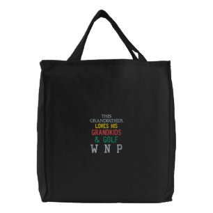 Grandfather Loves Grandkids Gold Gray Green Embroidered Tote Bag