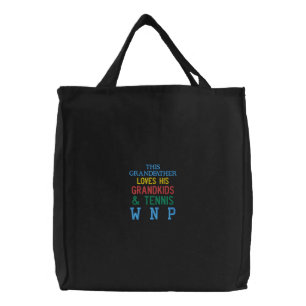 Grandfather Loves Grandkids Tennis Blue Green Embroidered Tote Bag