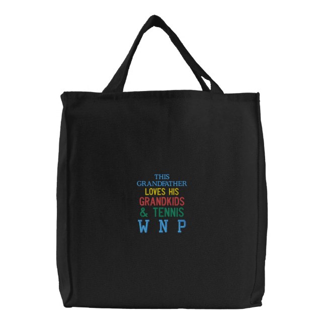 Grandfather Loves Grandkids Tennis Blue Green Embroidered Tote Bag (Front)