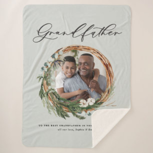 Grandfather modern chic elegant leafy wreath photo sherpa blanket