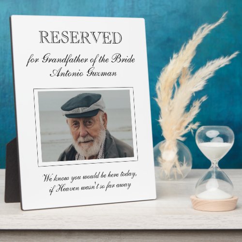Grandfather of the Bride Reserved Seat Memorial Plaque