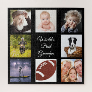 Grandfather Photo collage best grandpa black Jigsaw Puzzle