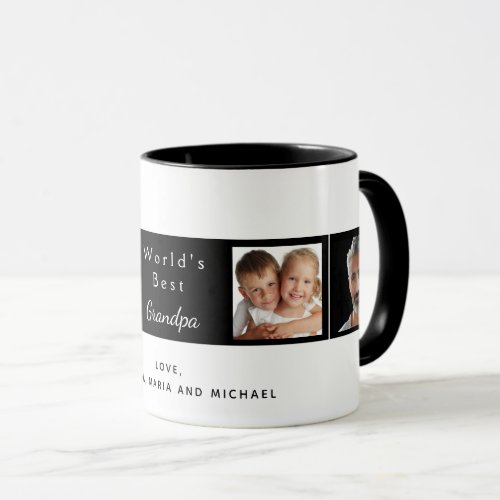 Grandfather photo collage black white mug