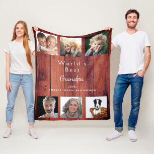 Grandfather photo collage rustic brown wood fleece blanket