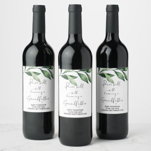 Grandfather Pregnancy Announcement for Father Dad  Wine Label