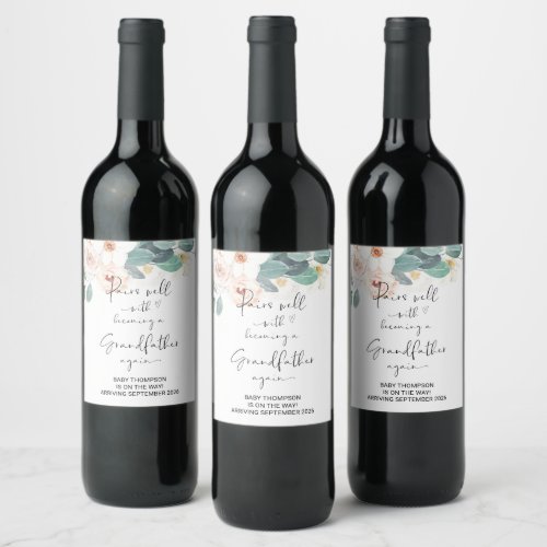 Grandfather to Be Again Pregnancy Announcement Dad Wine Label
