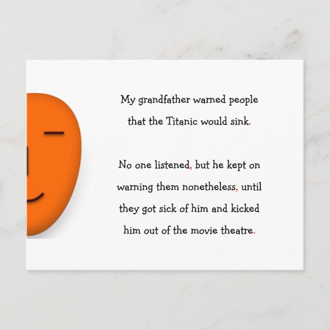 Grandfather Warned Titanic Sink Funny Humor Joke Postcard (Front)