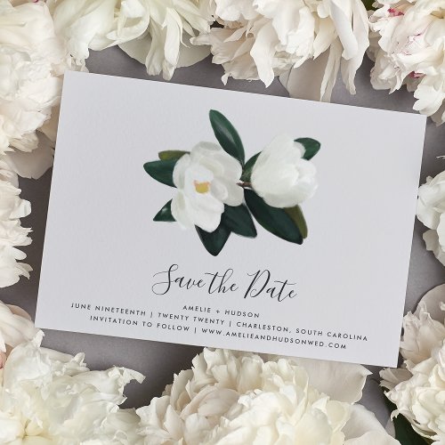 Grandiflora  Elegant White Magnolia Wedding Save The Date