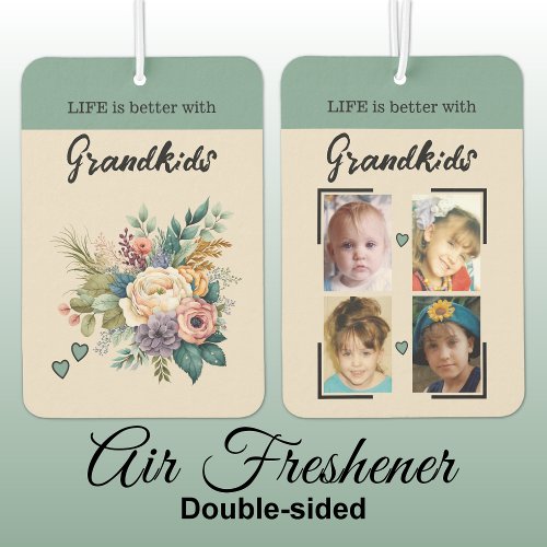 Grandkids 4 photo floral hearts green air freshener