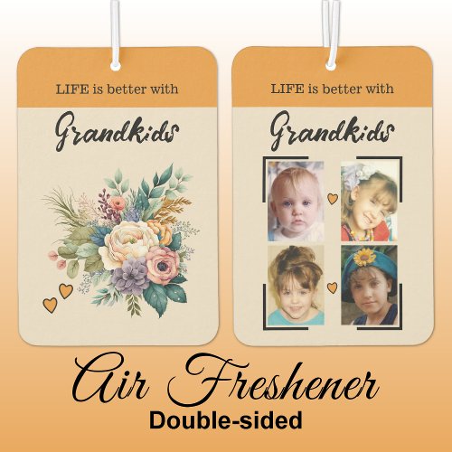 Grandkids 4 photo floral hearts orange air freshener