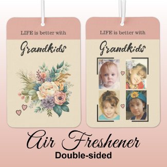 Grandkids 4 photo floral hearts pink