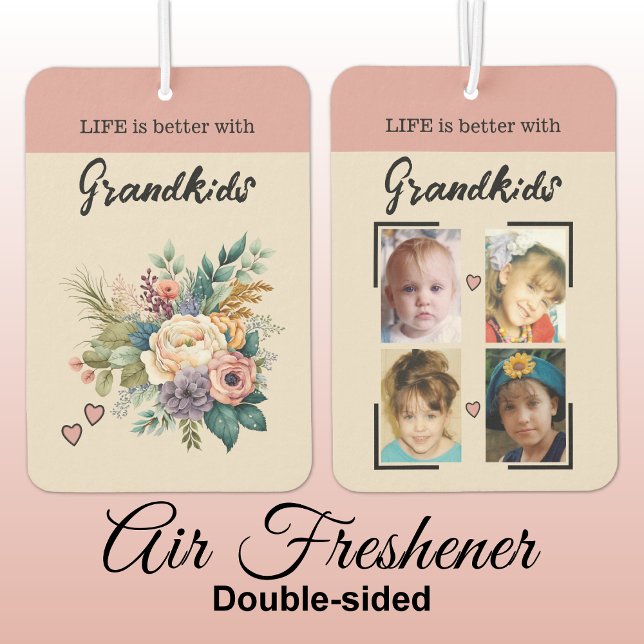 Grandkids 4 photo floral hearts pink air freshener (Creator Uploaded)