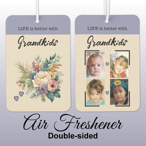 Grandkids 4 photo floral hearts purple air freshener