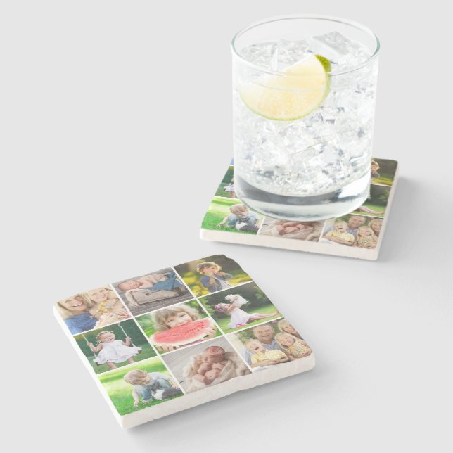 Grandkids 9 Square Photo Collage Stone Coaster (Side)