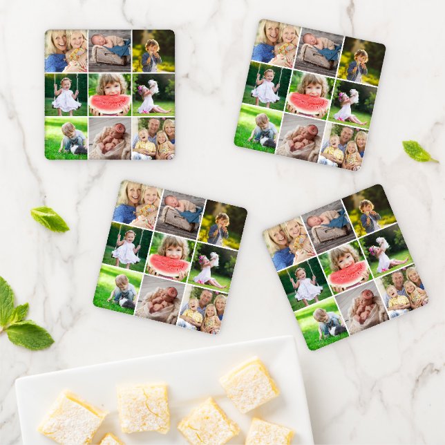 Grandkids 9 Square Photo Instagram Collage Coaster Set (In Situ)