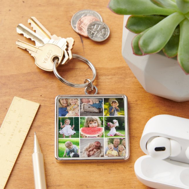 Grandkids 9 Square Photo Instagram Collage Keychain (Desk)