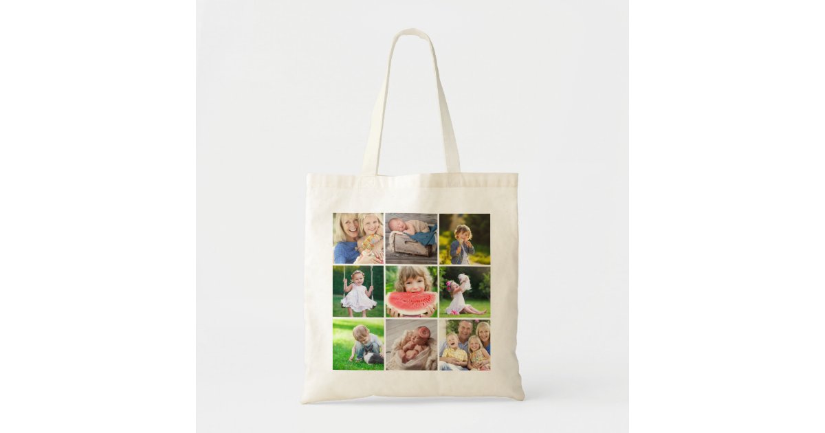 Grandkids 9 Square Photo Instagram Collage Tote Bag | Zazzle