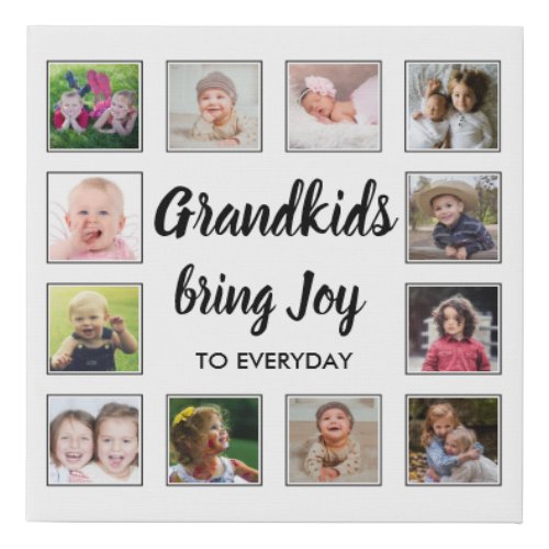 Grandkids Bring Joy Quote 12 Photo Collage White Faux Canvas Print