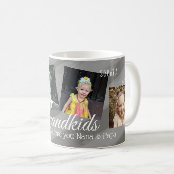 Grandkids Gray Painted Stripes Four Photo Collage Coffee Mug by holiday_store at Zazzle