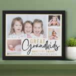 Grandkids Great Grandparents Life Quote 4 Photo Faux Canvas Print<br><div class="desc">A modern photo collage gift for grandparents with a sentimental quote "Grandkids make life grand".Personalize with 4 pictures and grandchildren names to make it a memorable gift for Christmas mother's day, grandparents's day,  and birthday..</div>