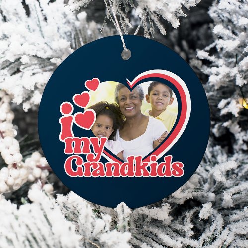 Grandkids Heart Photo Keepsake Ceramic Ornament