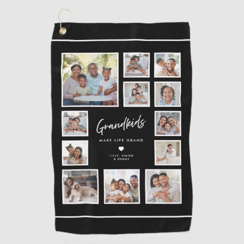Grandkids Make Life Grand 12 Photo Collage Grid Golf Towel