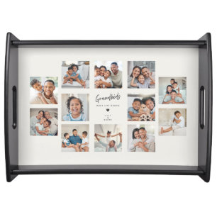Grandkids Make Life Grand   12 Photo Collage Grid Serving Tray