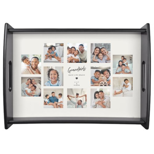Grandkids Make Life Grand | 12 Photo Collage Grid Serving Tray