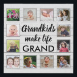Grandkids Make Life Grand 12 Photo White Wood Faux Canvas Print<br><div class="desc">A rustic white wood faux canvas art with a beautiful quote "Grandkids make life grand".Personalize with 12 family photos to make it a memorable keepsake gift for grandparents.</div>