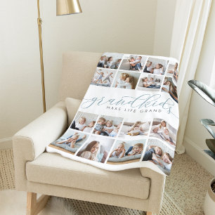Grandkids Make Life Grand 16 Photo Collage Fleece Blanket