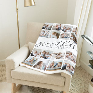 Grandkids Make Life Grand 16 Photo Collage Fleece Blanket