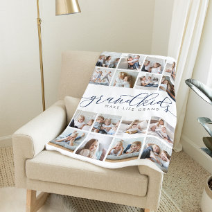Grandkids Make Life Grand 16 Photo Collage Fleece Blanket