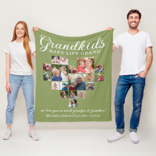 Grandkids Make Life Grand 18 Photo Heart Collage Fleece Blanket