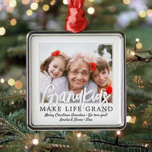 Grandkids Make Life Grand 1 Photo Grandparents Metal Ornament