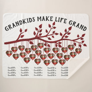 Grandkids Make Life Grand 25 Photo Collage Plaid Sherpa Blanket
