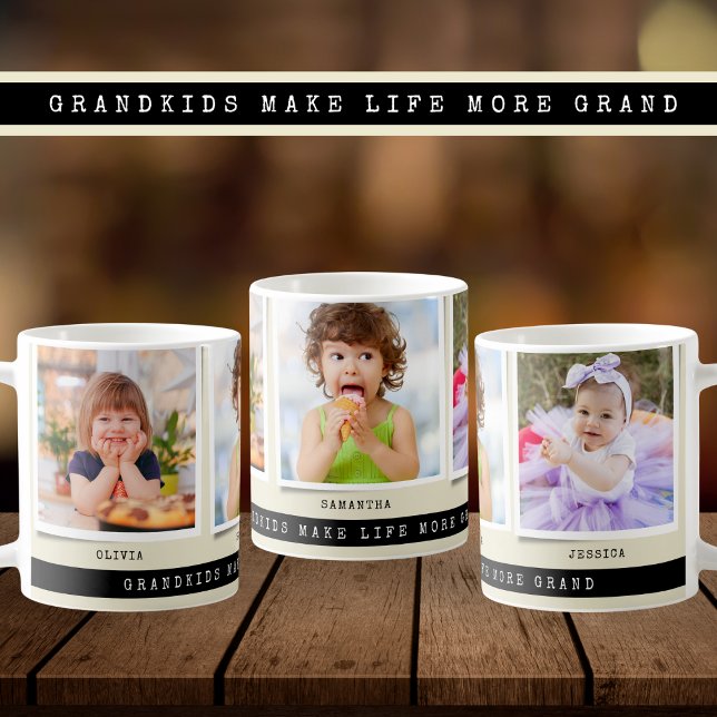 Grandkids Make Life Grand 3 Photo Collage Black Coffee Mug (Creator Uploaded)